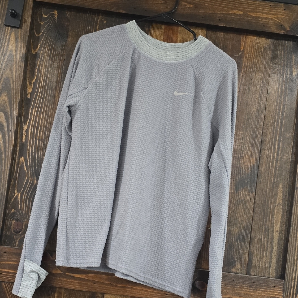 Nike Light Gray Waffle-Knit Long Sleeve Top